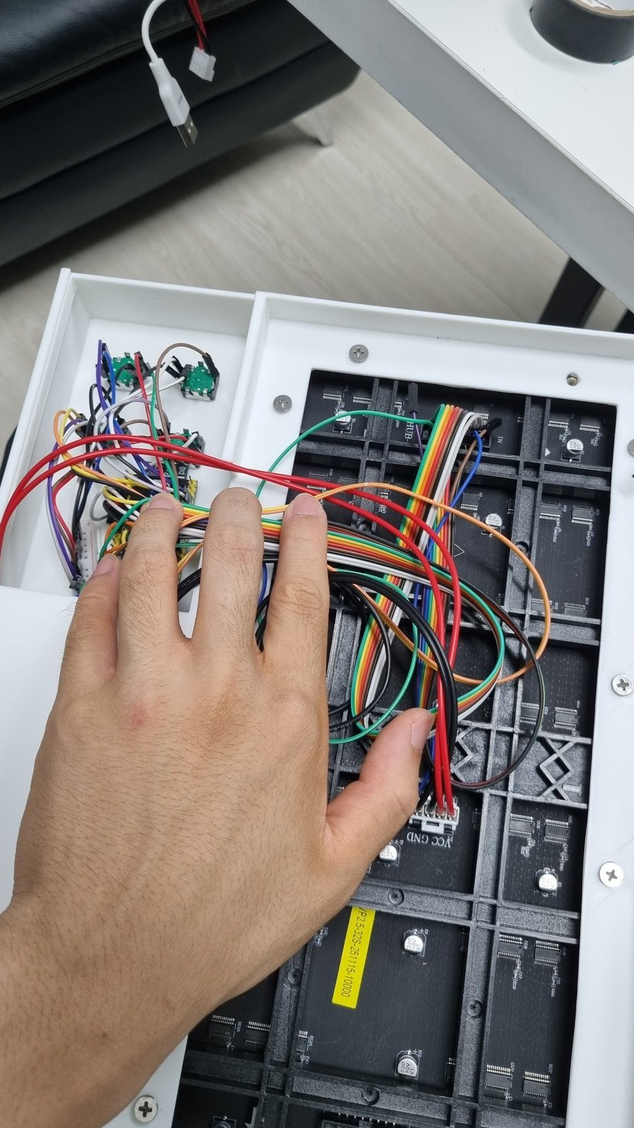 All encoder signal wires routed routed into the case alongside the LED panel